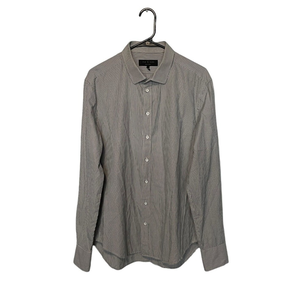 Rag & Bone Shirt Mens 17.5 XL Blue Black Striped Dress Casual Cotton Button Up
